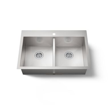 Tarja de dos tinas con un orificio l&iacute;nea Vault en acero inoxidable