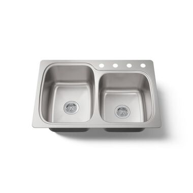 Tarja de dos tinas con cuatro orificios l&iacute;nea Verse en acero inoxidable