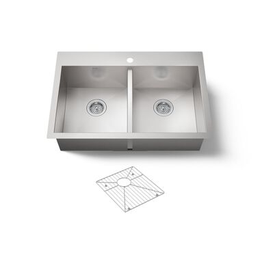Tarja de dos tinas con un orificio línea Vault en acero inoxidable